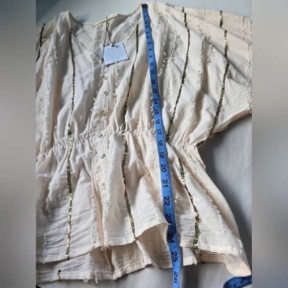 Ellison Boho Sequin Blouse M Cream Nwt - Picture 7 of 8